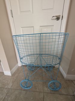 Blue Metal Wire Cart on Wheels