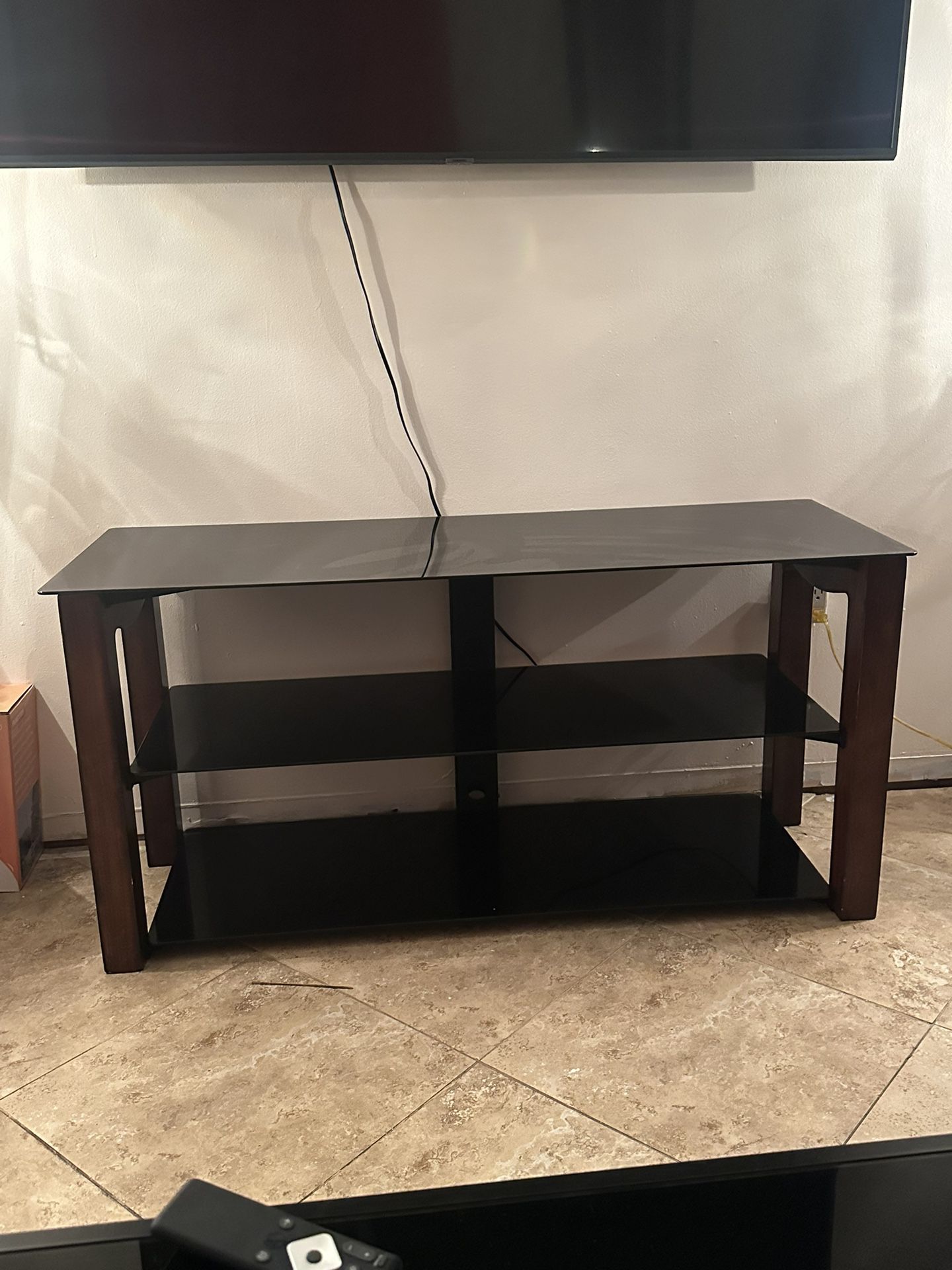 Tv Stand Glass Shelves With Wooden Legs 