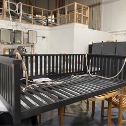 AS IS Minor Scratch New Assembled Patio Twin Size Garden Swing Bed, Wooden Porch Swing Frame