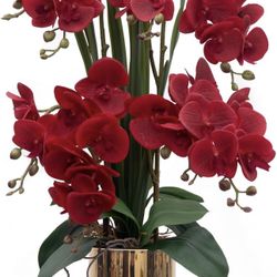 New Artificial Orchid Flower Plants Real Touch Faux Orchids in Ceramic Vase 20.9'' Red Phalaenopsis Orchid Fake Flower Arrangement Home Indoor Decor
