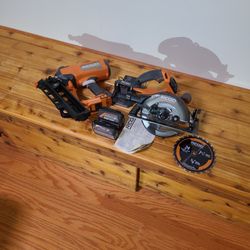 Ridgid 18V Framing Nailer, 7 1/4" Circular Saw,.Batteries, Charger