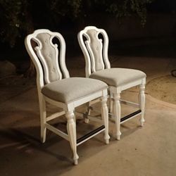 New Set of 2 Antique White And Weathered Bark Counter Height Stool Chair