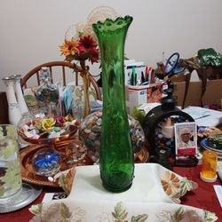 Vintage Forest Green Long Neck Bud Vase