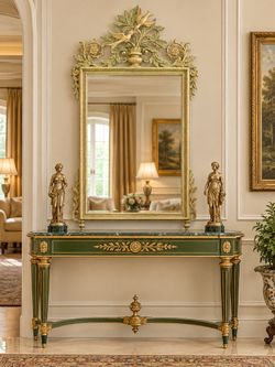 Exquisite Italian Neoclassical Carved Wood Wall Mirror with Painted Birds and Flowers🌷