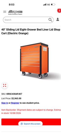 KRSC43PKH7 snap on toolbox