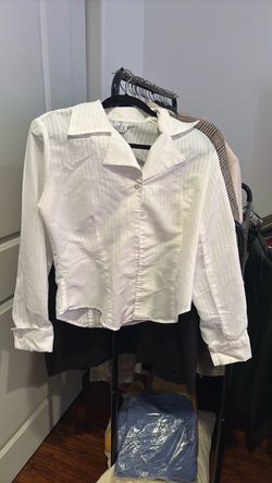 White Pinstripe Cropped Button-Up Shirt