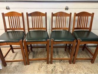 Set of 4 Mission style cherry wood barstools