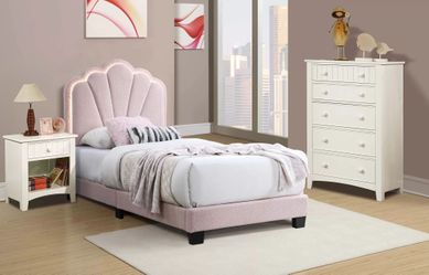 Frame Twin Pink Wool fabric, LED Light on Headboard. New Especial price