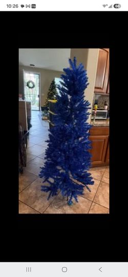 Blue Christmas tree with lights