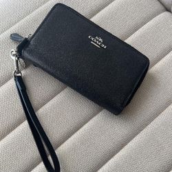 Coach Black Glitter Double Corner Zip Wristlet Wallet