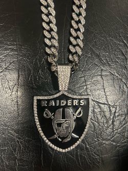 New Las Vegas Raiders Iced Out Silver NFL Football Logo CZ Pendant with 24 Inch Cuban Chain
