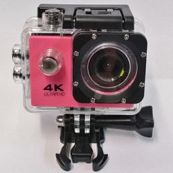 Pink 4k Sports Action Camera With Attatchments