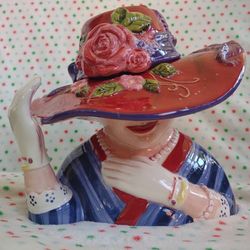 Certified Int'l Susan Winget Ceramic “Red Hat Society” Lady Bust Head Cookie Jar