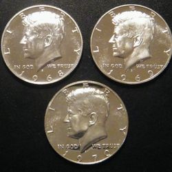 1968 S 1969 S 1970 S Kennedy Gem Proof Half Dollar Run 3 Coin Set 40% Silver US