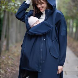 Seraphine Navy 6 in 1 Maternity & Babywearing Raincoat