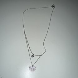 Shiny heart shape two layer silver necklace