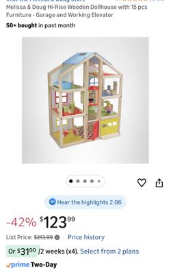 Wooden Dollhouse with Elevator, Furniture and Dolls