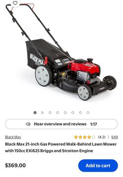 Black Max 21-inch Gas Powered Walk-Behind Lawn Mower with 150cc EXi625 Briggs and Stratton Engine