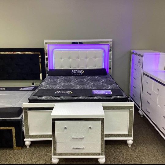 AP π Valentino Bedroom Set-White- 4-Piece (Bed Dresser Mirror and Nightstand ) Financing & Delivery Available