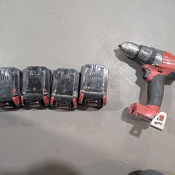 Milwaukee M18 Hammer Drill With 4 M18 Batteries 