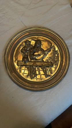 vintage hammered brass round wall decoration