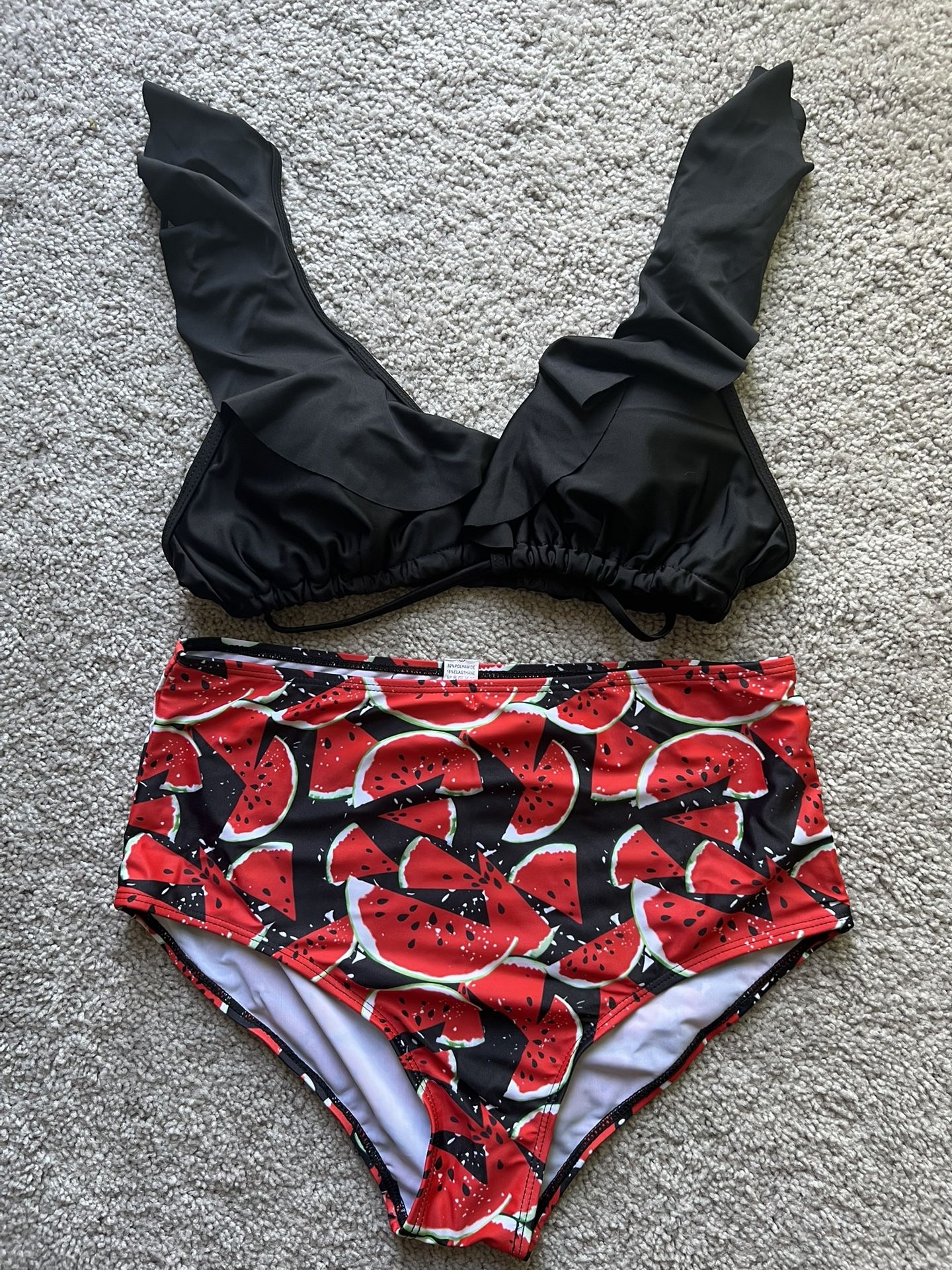 Black Bikini Set with Watermelon Print (Size L)