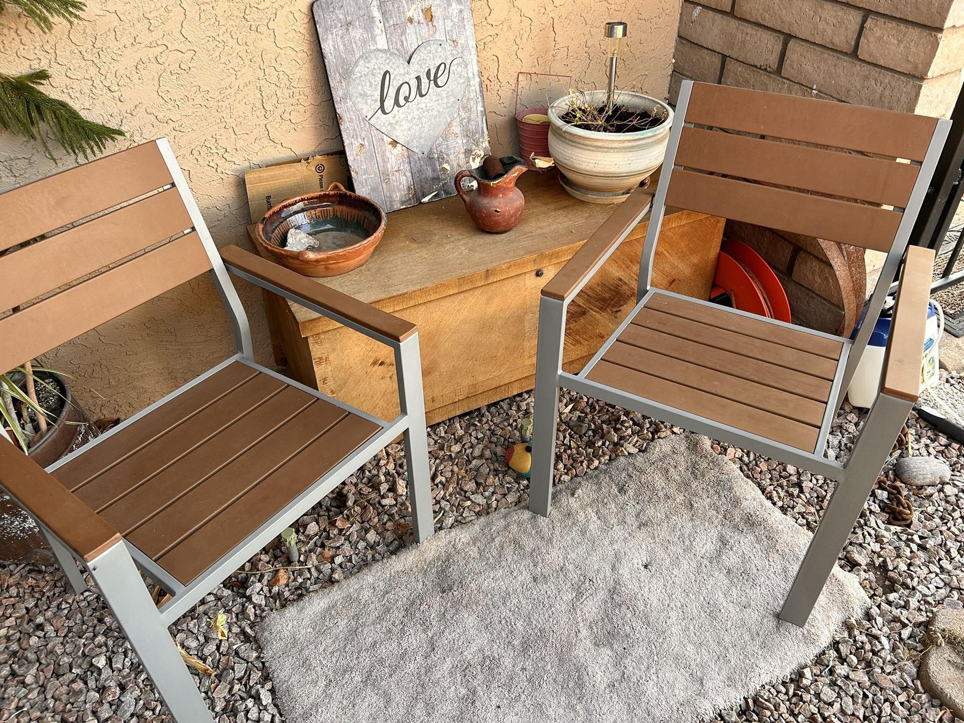 2 Faux teak Wood/Metal Chairs for Sale in Glendale, AZ OfferUp