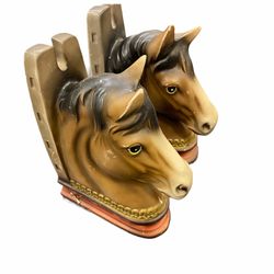 Vintage Horse Head Bookends, Bookends, Ceramic Horse Heads, Vintage Painted Bookends