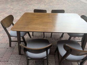 Modern 7-Piece Dining Set – Wood Table & 6 Upholstered Chairs