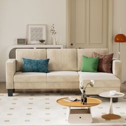 New Modern L-Shaped Sectional Sofa w/ Reversible Ottoman – Corduroy Fabric, Cream Beige  New in box SF22-0050B-CBG * Composite structure: The main sof