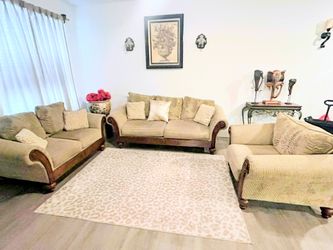 SALA TAPIZADO Y BASE DE MADERA FINA ✅ DE 3 PIEZAS