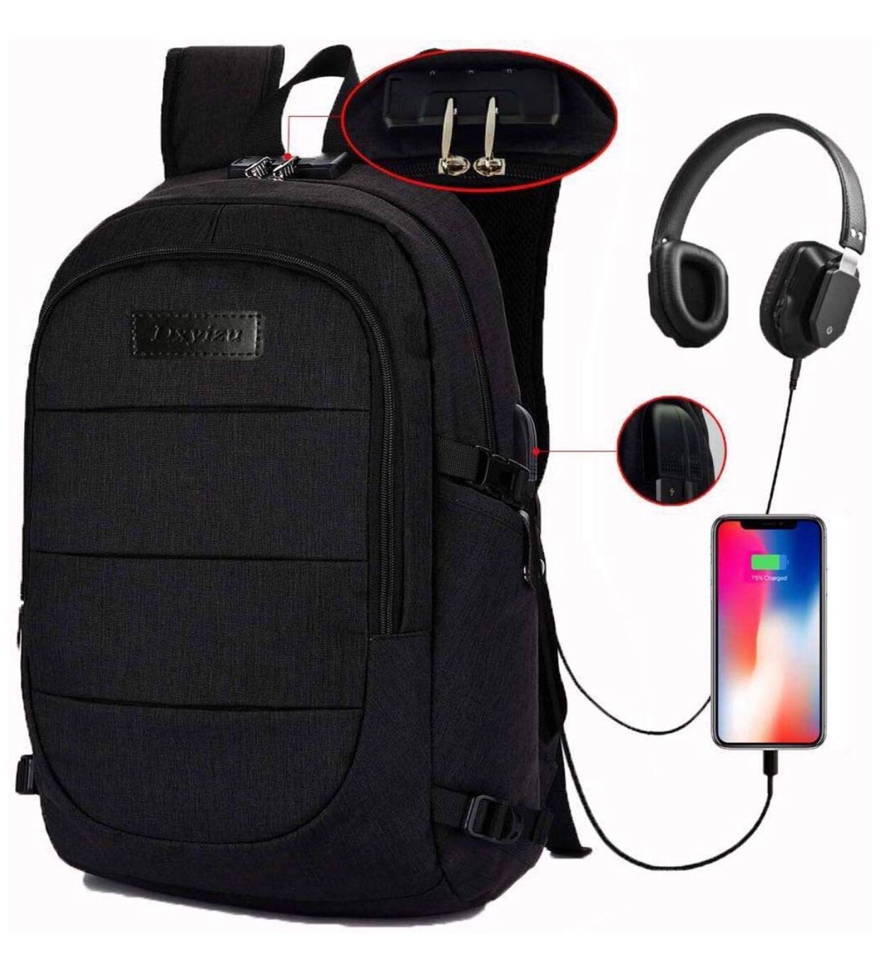 Laptop Backpack, Business Anti Theft Waterproof Travel Backpack with USB Charging Port & Headphone Interface for College Student for Women Men,Fits U