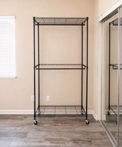 Clothes Wardrobe Rack with Cover & Wheels