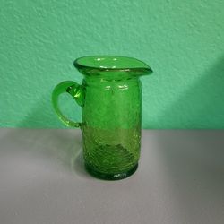 Beautiful Vintage Lime Green Crackle Small Glass Pitcher 