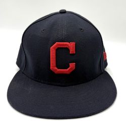 Cleveland Indians 59 Fifity Fitted Ballcap Hat Sz 7 3/8 New Era Dark Navy &  Red