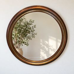 37” Large Round Bronze/Brass Wall Mirror