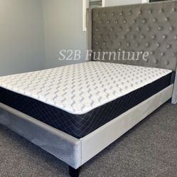 King Grey Wingback Bed With Ortho Mattress Included!!