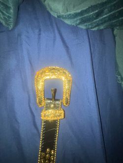 BB Simon Black Belt with Gold Rhinestone Buckle