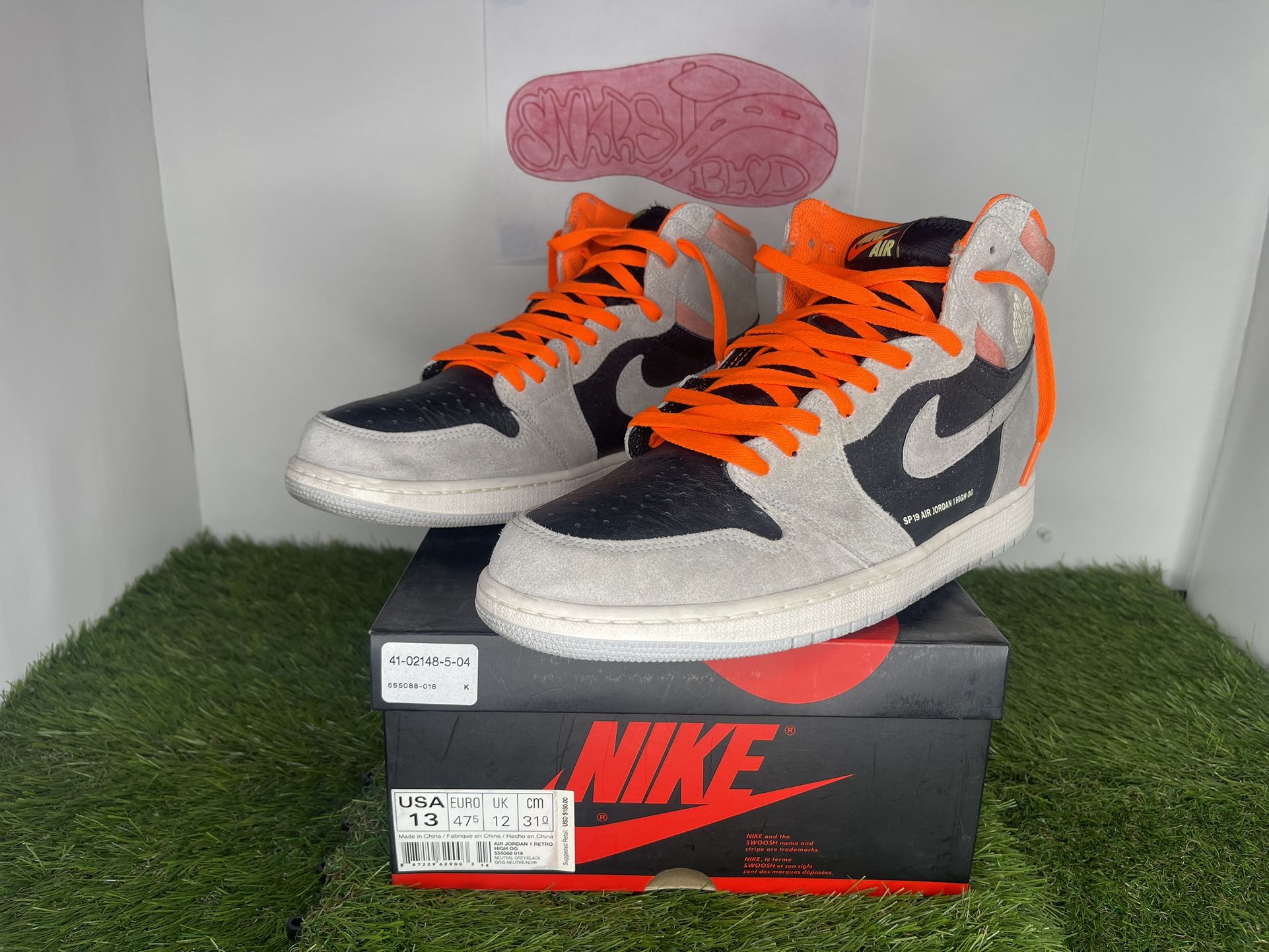 Jordan High Neutral Grey Hyper Crimson Size 13 Men's