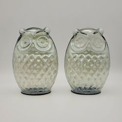 Pair of Pressed Glass Smokey Grey Owls