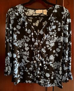 Vintage Jaclyn Smith Classic Floral Ruffle Blouse V-Neck Top - Size Small