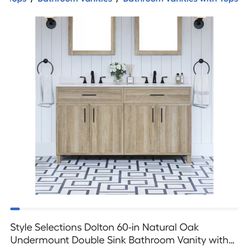 Style Selections Dolton 60-in Natural Oak Undermount Double Sink Bathroom Vanity with White Engineered Stone Top 
