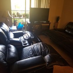 Black Leather Couches Set Of Two