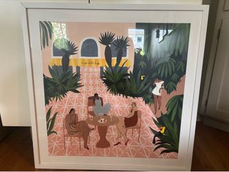 Jungle Cafe Poster in white frame