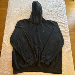 Vintage Y2K Black Nike Hoodie XL Grey/Silver Tag Pull Over Mini Classic Swoosh