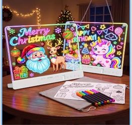 Upgrade 16" LED Drawing Board for Kids - Girls Birthday Gifts Age 4-12,256-Color 14 Neon Light Effects 32H Runtime Rechargeable Doodle Glow LED Note B