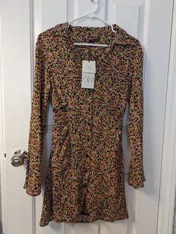 ZARA Fall Flower Dress Long Sleeve Button Down