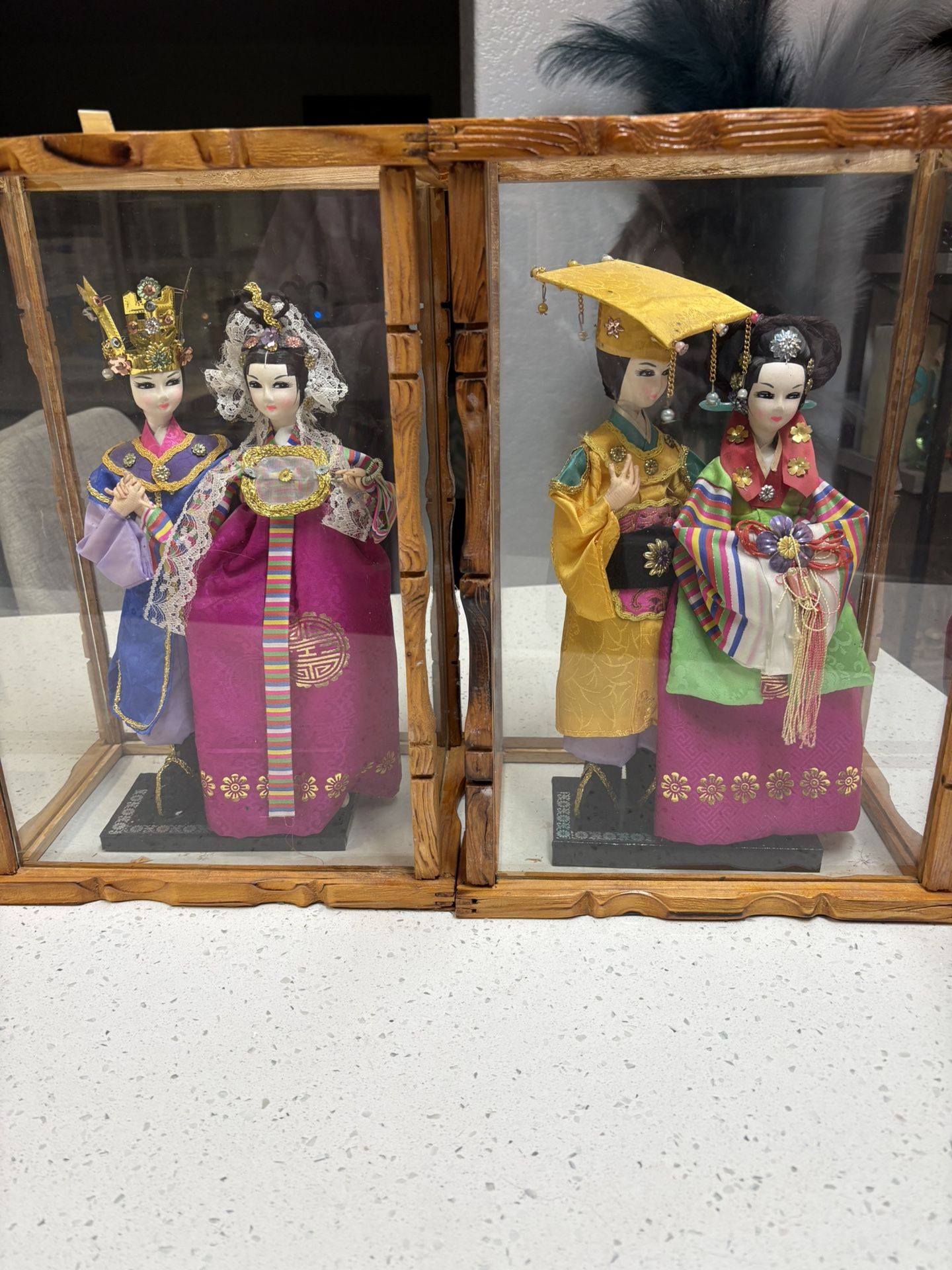 Double Deal - Korean Wedding Dolls In Glass Cases