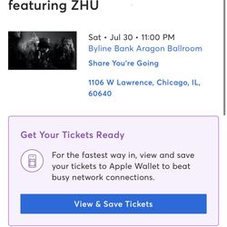 Official Lollapalooza Aftershow featuring ZHU (2 Tickets; Sold As pair)