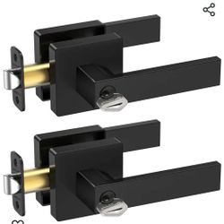 TICONN 2Pk Door Handle Heavy Duty, Reversible Square Door Lever for Bedroom, Bathroom and Rooms (Black, Keyed Entry - Not Keyed Alike, 2 Pack)